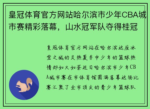 皇冠体育官方网站哈尔滨市少年CBA城市赛精彩落幕，山水冠军队夺得桂冠